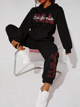 Letter Graphic Drawstring Hoodie & Sweatpants